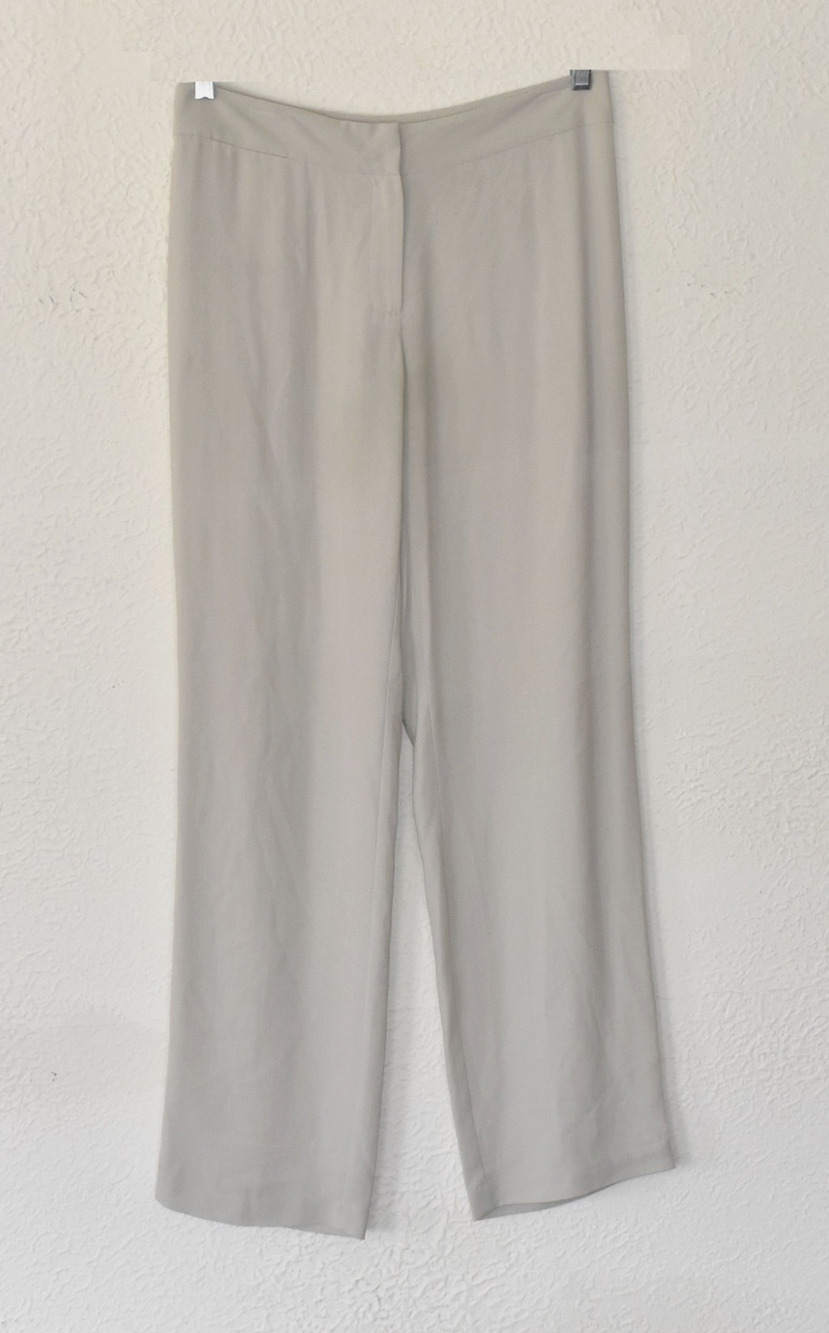 A4 NWOT EILEEN FISHER Beige Silk Zip Fly Straight Leg Petite Pants Size PS